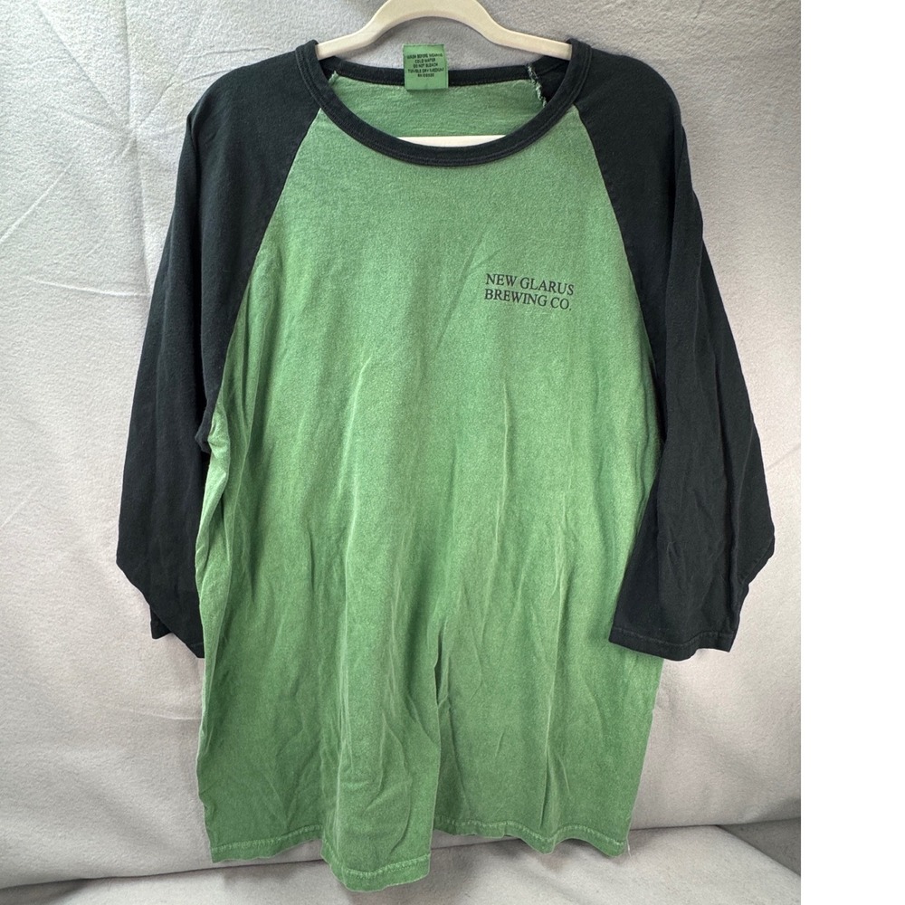 New Glarus Brewing Co Raglan Shirt Mens L Green Black Cotton Excellent Baseball